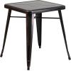 Flash Furniture Commercial Grade 23.75″ Square Black-Antique Gold Metal Indoor-Outdoor Table Set with 2 Stack Chairs(Black-antique Gold)