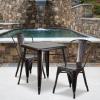 Flash Furniture Commercial Grade 23.75″ Square Black-Antique Gold Metal Indoor-Outdoor Table Set with 2 Stack Chairs(Black-antique Gold)