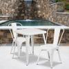 Flash Furniture Commercial Grade 23.75″ Square Black-Antique Gold Metal Indoor-Outdoor Table Set with 2 Stack Chairs(White)