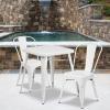 Flash Furniture Commercial Grade 23.75″ Square Black-Antique Gold Metal Indoor-Outdoor Table Set with 2 Stack Chairs(White)