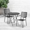 Flash Furniture Commercial Grade 30″ Round Black Indoor-Outdoor Steel Folding Patio Table Set with 2 Square Back Chairs(Black)