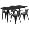 Flash Furniture Commercial Grade 31.5″ x 63″ Rectangular Black Metal Indoor-Outdoor Table Set with 4 Arm Chairs(Black)