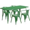 Flash Furniture Commercial Grade 31.5″ x 63″ Rectangular Black Metal Indoor-Outdoor Table Set with 4 Arm Chairs(Green)