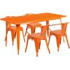 Flash Furniture Commercial Grade 31.5″ x 63″ Rectangular Black Metal Indoor-Outdoor Table Set with 4 Arm Chairs(Orange)