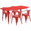 Flash Furniture Commercial Grade 31.5″ x 63″ Rectangular Black Metal Indoor-Outdoor Table Set with 4 Arm Chairs(Red)