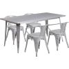 Flash Furniture Commercial Grade 31.5″ x 63″ Rectangular Black Metal Indoor-Outdoor Table Set with 4 Arm Chairs(Silver)