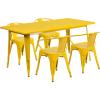 Flash Furniture Commercial Grade 31.5″ x 63″ Rectangular Black Metal Indoor-Outdoor Table Set with 4 Arm Chairs(Yellow)