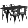 Flash Furniture Commercial Grade 31.5″ x 63″ Rectangular Silver Metal Indoor-Outdoor Table Set with 4 Stack Chairs(Black)