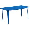 Flash Furniture Commercial Grade 31.5″ x 63″ Rectangular Silver Metal Indoor-Outdoor Table Set with 4 Stack Chairs(Blue)
