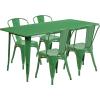 Flash Furniture Commercial Grade 31.5″ x 63″ Rectangular Silver Metal Indoor-Outdoor Table Set with 4 Stack Chairs(Green)