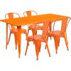 Flash Furniture Commercial Grade 31.5″ x 63″ Rectangular Silver Metal Indoor-Outdoor Table Set with 4 Stack Chairs(Orange)