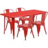 Flash Furniture Commercial Grade 31.5″ x 63″ Rectangular Silver Metal Indoor-Outdoor Table Set with 4 Stack Chairs(Red)