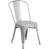 Flash Furniture Commercial Grade 31.5″ x 63″ Rectangular Silver Metal Indoor-Outdoor Table Set with 4 Stack Chairs(Silver)