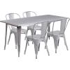 Flash Furniture Commercial Grade 31.5″ x 63″ Rectangular Silver Metal Indoor-Outdoor Table Set with 4 Stack Chairs(Silver)