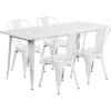 Flash Furniture Commercial Grade 31.5″ x 63″ Rectangular Silver Metal Indoor-Outdoor Table Set with 4 Stack Chairs(White)