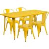Flash Furniture Commercial Grade 31.5″ x 63″ Rectangular Silver Metal Indoor-Outdoor Table Set with 4 Stack Chairs(Yellow)