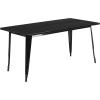 Flash Furniture Commercial Grade 31.5″ x 63″ Rectangular White Metal Indoor-Outdoor Table Set with 6 Stack Chairs(Black)
