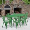 Flash Furniture Commercial Grade 31.5″ x 63″ Rectangular White Metal Indoor-Outdoor Table Set with 6 Stack Chairs(Green)