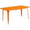 Flash Furniture Commercial Grade 31.5″ x 63″ Rectangular White Metal Indoor-Outdoor Table Set with 6 Stack Chairs(Orange)