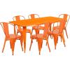 Flash Furniture Commercial Grade 31.5″ x 63″ Rectangular White Metal Indoor-Outdoor Table Set with 6 Stack Chairs(Orange)