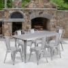 Flash Furniture Commercial Grade 31.5″ x 63″ Rectangular White Metal Indoor-Outdoor Table Set with 6 Stack Chairs(Silver)