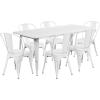 Flash Furniture Commercial Grade 31.5″ x 63″ Rectangular White Metal Indoor-Outdoor Table Set with 6 Stack Chairs(White)
