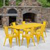 Flash Furniture Commercial Grade 31.5″ x 63″ Rectangular White Metal Indoor-Outdoor Table Set with 6 Stack Chairs(Yellow)
