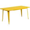 Flash Furniture Commercial Grade 31.5″ x 63″ Rectangular White Metal Indoor-Outdoor Table Set with 6 Stack Chairs(Yellow)