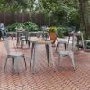 Flash Furniture Declan Commercial Outdoor Bar Height Dining Table, All Weather Poly Resin Top with Steel Base, 23.75″ Round, Brown/Black(Brown Top/Silver Frame)