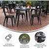 Flash Furniture Declan Commercial Outdoor Dining Table, All Weather Poly Resin Top with Steel Base, 30″ Round, Brown/Black(Black Top/Black Frame)