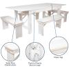 Flash Furniture HERCULES Series 7′ x 40” Antique Rustic Folding Farm Table and Four Bench Set(Antique Rustic White)