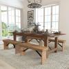 Flash Furniture HERCULES Series 8′ x 40” Antique Rustic Folding Farm Table and Four 40.25″L Bench Set(Antique Rustic)