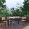 Flash Furniture Lark 5 Piece Outdoor Dining Table Set – Synthetic Teak Poly Slats – 30″ x 48″ Steel Framed Table with Umbrella Holder Hole – 4 Stackable Club Chairs