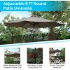 Flash Furniture Lark 5 Piece Patio Table Set – 2 Synthetic Stackable Faux Teak Chairs – 35″ Square Faux Teak Table – Tan Umbrella with Base(Grey)