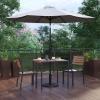 Flash Furniture Lark 5 Piece Patio Table Set – 2 Synthetic Stackable Faux Teak Chairs – 35″ Square Faux Teak Table – Tan Umbrella with Base(Grey)