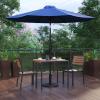 Flash Furniture Lark 5 Piece Patio Table Set – 2 Synthetic Stackable Faux Teak Chairs – 35″ Square Faux Teak Table – Tan Umbrella with Base(Navy)