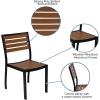 Flash Furniture Lark 5 Piece Patio Table Set – 2 Synthetic Stackable Faux Teak Chairs – 35″ Square Faux Teak Table – Tan Umbrella with Base(Red)