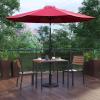 Flash Furniture Lark 5 Piece Patio Table Set – 2 Synthetic Stackable Faux Teak Chairs – 35″ Square Faux Teak Table – Tan Umbrella with Base(Red)