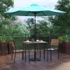 Flash Furniture Lark 5 Piece Patio Table Set – 2 Synthetic Stackable Faux Teak Chairs – 35″ Square Faux Teak Table – Tan Umbrella with Base(Teal)