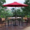 Flash Furniture Lark 7 Piece Outdoor Patio Dining Table Set – 4 Synthetic Teak Stackable Chairs with Arms – 30″ x 48″ Table – Tan Umbrella with Base(Red)