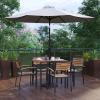 Flash Furniture Lark 7 Piece Outdoor Patio Dining Table Set – 4 Synthetic Teak Stackable Chairs with Arms – 35″ Square Table – Tan Umbrella with Base(Grey)