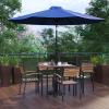 Flash Furniture Lark 7 Piece Outdoor Patio Dining Table Set – 4 Synthetic Teak Stackable Chairs with Arms – 35″ Square Table – Tan Umbrella with Base(Navy)
