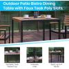 Flash Furniture Lark 7 Piece Outdoor Patio Dining Table Set – 4 Synthetic Teak Stackable Chairs with Arms – 35″ Square Table – Tan Umbrella with Base(Tan)