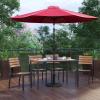 Flash Furniture Lark 7 Piece Patio Table Set – 4 Synthetic Stackable Faux Teak Chairs – 30″ x 48″ Faux Teak Table – Red Umbrella with Base(Red)