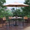 Flash Furniture Lark 7 Piece Patio Table Set – 4 Synthetic Stackable Faux Teak Chairs – 30″ x 48″ Faux Teak Table – Red Umbrella with Base(Tan)