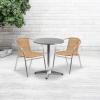 Flash Furniture Lila 23.5” Round Aluminum Indoor-Outdoor Table Set with 2 Beige Rattan Chairs(Beige)