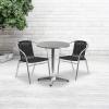 Flash Furniture Lila 23.5” Round Aluminum Indoor-Outdoor Table Set with 2 Beige Rattan Chairs(Black)