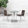Flash Furniture Lila 23.5” Round Aluminum Indoor-Outdoor Table Set with 2 Beige Rattan Chairs(Dark Brown)