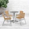 Flash Furniture Lila 23.5” Round Aluminum Indoor-Outdoor Table Set with 4 Dark Brown Rattan Chairs(Beige)