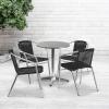 Flash Furniture Lila 23.5” Round Aluminum Indoor-Outdoor Table Set with 4 Dark Brown Rattan Chairs(Black)